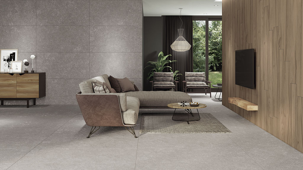 Combined living room of Porcelain imitation Wood and Stone