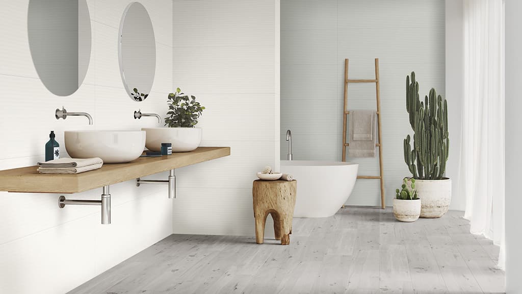 Salle de bain en céramique grise imitation bois Collection Barrica