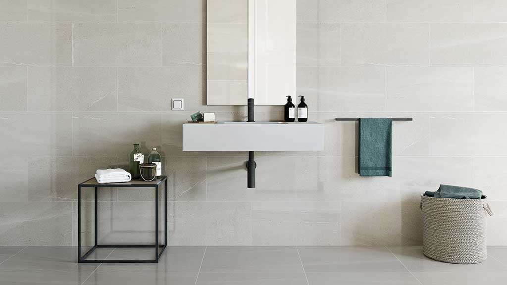 Baño Cerámica imitación Piedra Blanca Colección Softstone