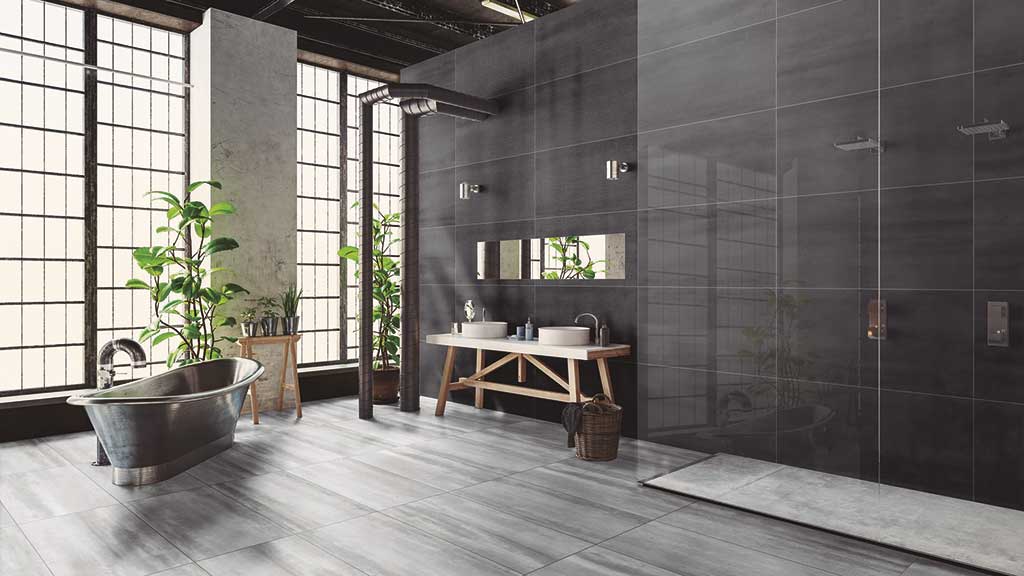 Combinaison de carreaux en grès cérame pour salles de bains couleur noire Collection Synthesis