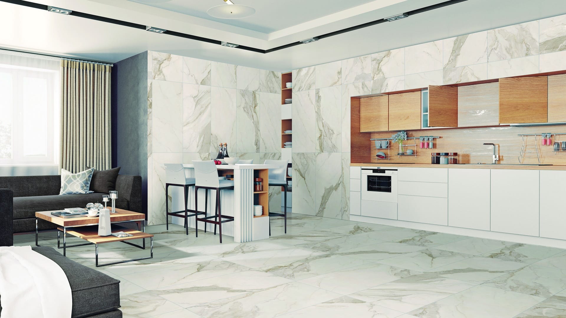 Flooring loft type house imitation calacatta marble: AZTECA, Calacatta Collection