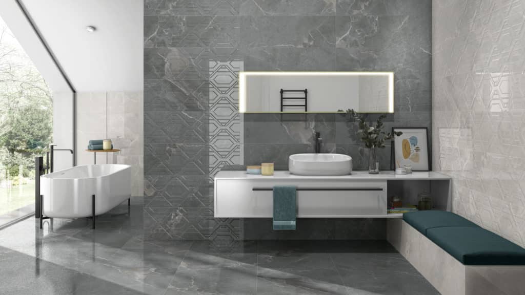 Gray bathroom marble tile combinations: AZTECA, Dubai Collection