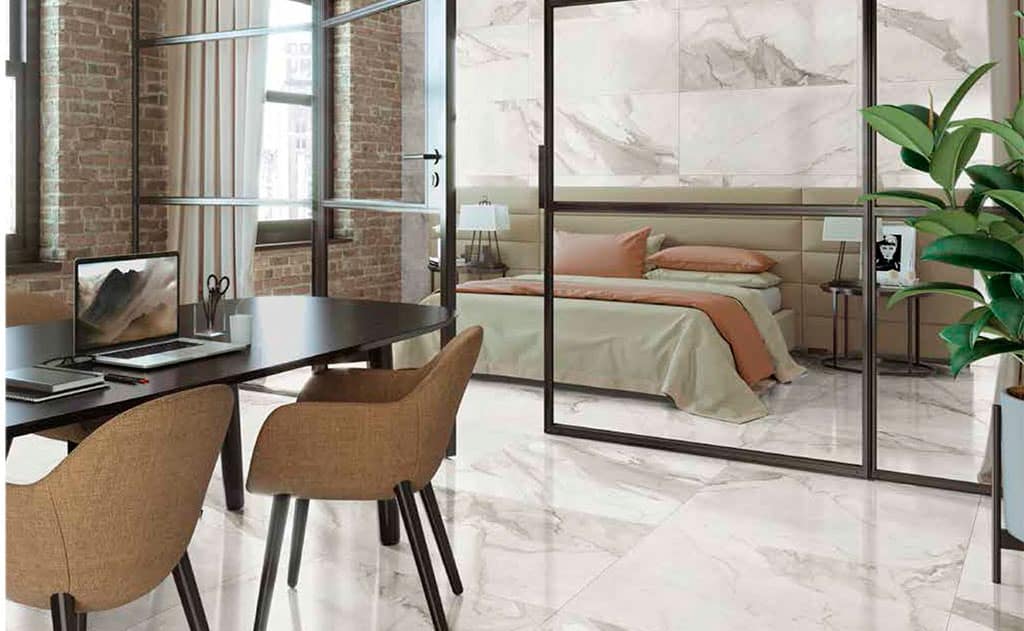 Rectified glossy porcelain marble tiles: AZTECA, Calacatta LUX Collection