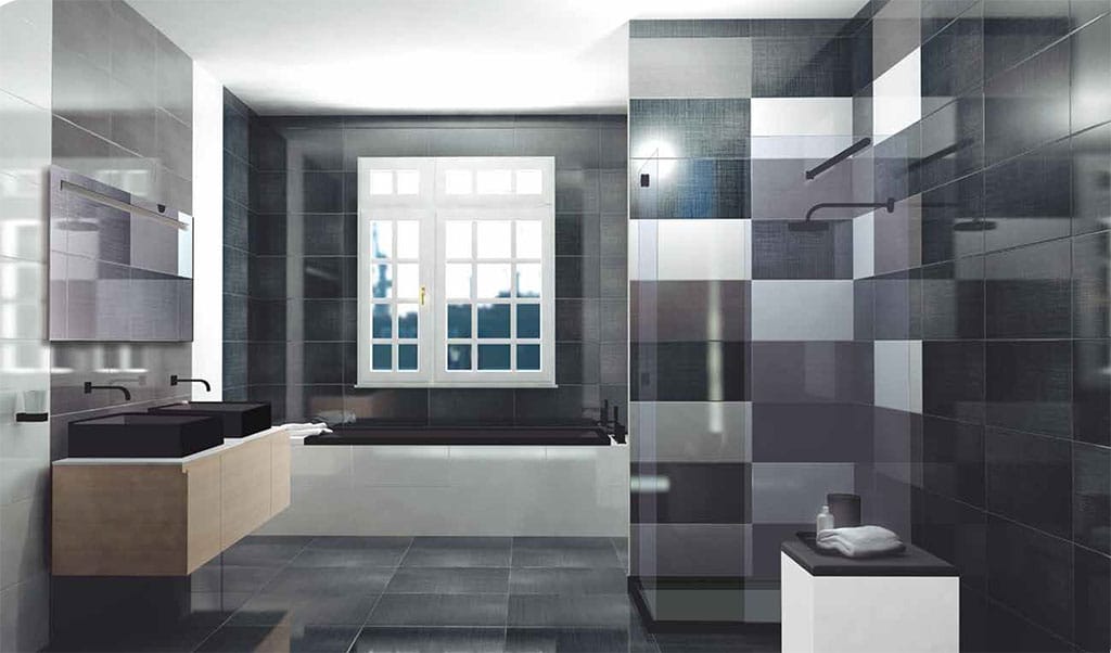 Porcelain tile, plain colors, shiny metal bathroom: AZTECA, Elektra LUX Collection