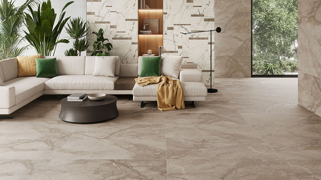 Porcelain tiles imitating marble in open spaces: AZTECA Cerámica, Marblefull Collection