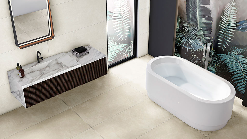 Total elegance with rectified porcelain cement bathroom tiles: AZTECA Cerámica, Cement Collection