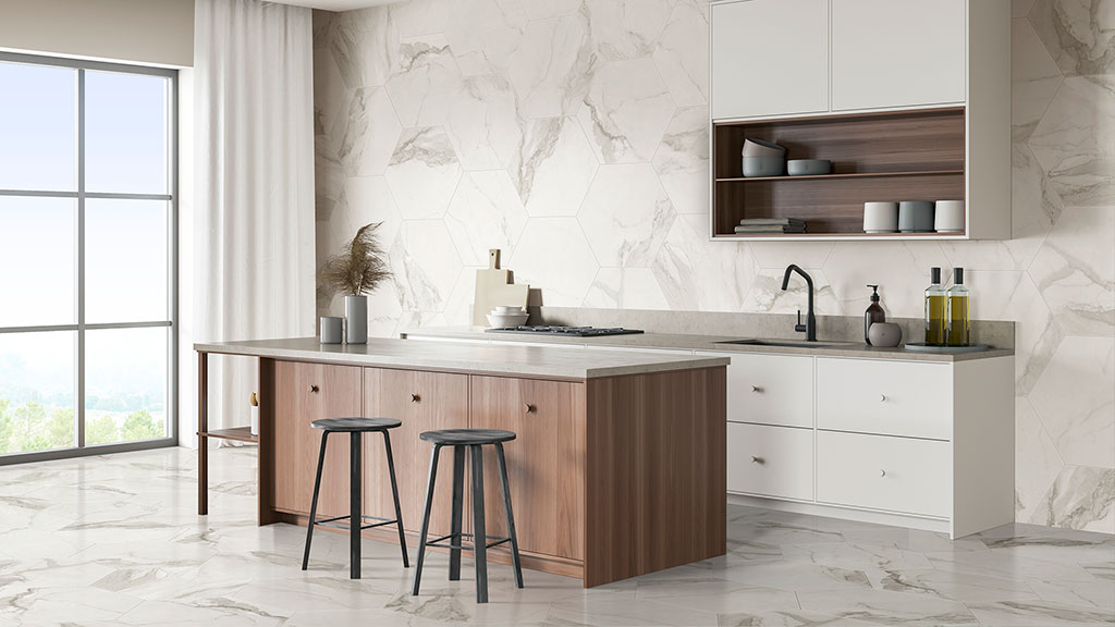 Total Look porcelain tiles marble effect kitchen: AZTECA Cerámica, Bali Collection