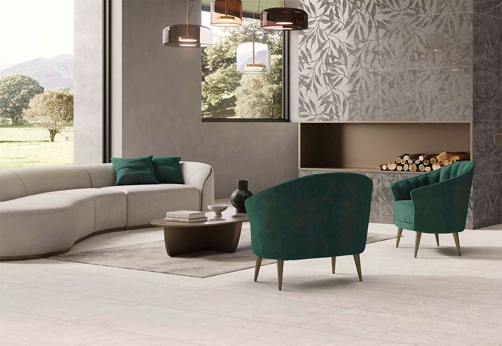 Minimalism with decorative porcelain tiles: AZTECA Cerámica Perla Venata Collection