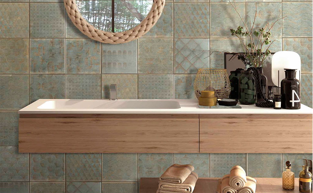 Azulejos porcelánicos pared baño efecto barro: AZTECA Cerámica, Colección Essenza by Onza